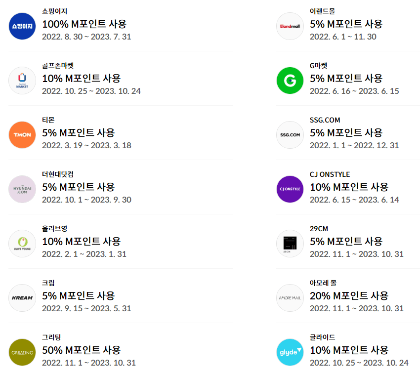 현대 M포인트 쇼핑 가맹점