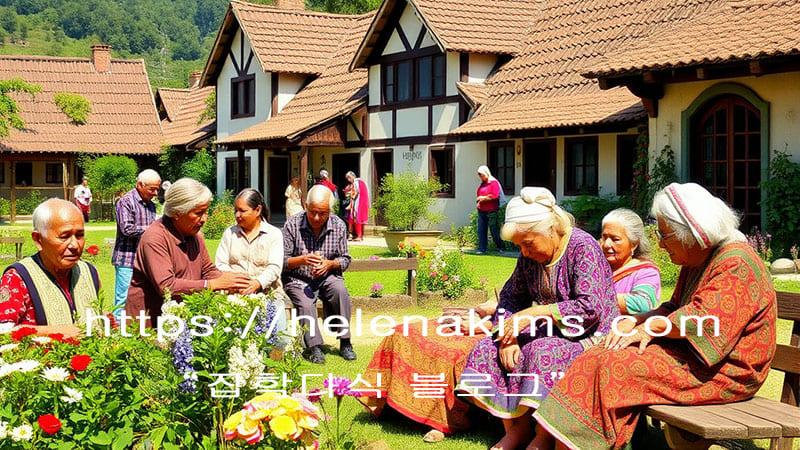 장수 마을 사람들이 모여 있는 이미지.