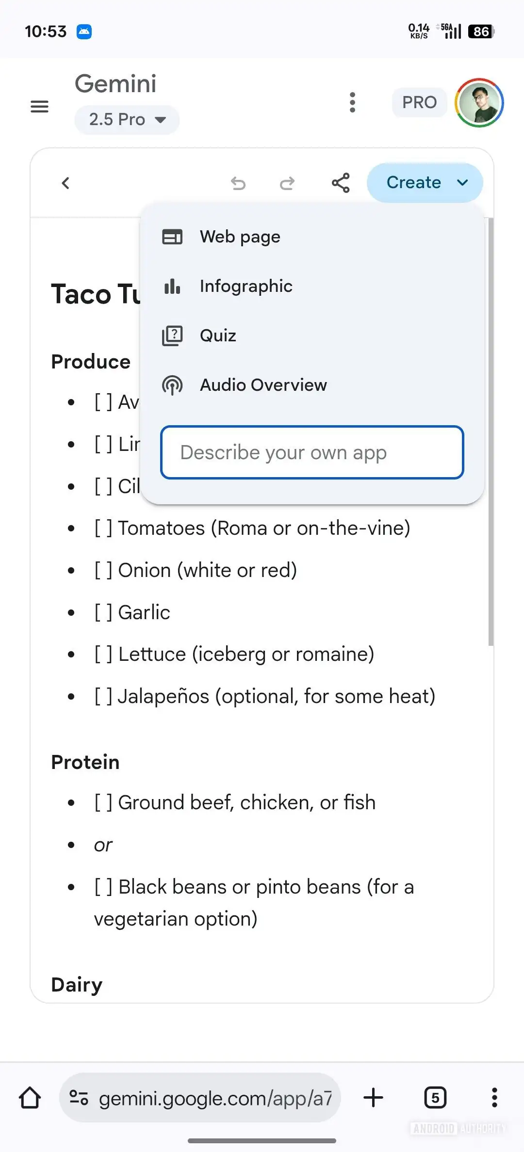 Google Gemini 모바일 앱에 Canvas