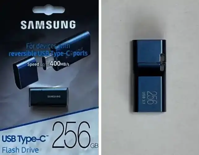 삼성 USB Type-C Flash Drive 256GB 제품의 포장과 본체 이미지