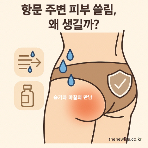 운동으로 인한 항문 주변 피부 쓸림 원인과 예방 방법을 설명하는 일러스트 이미지