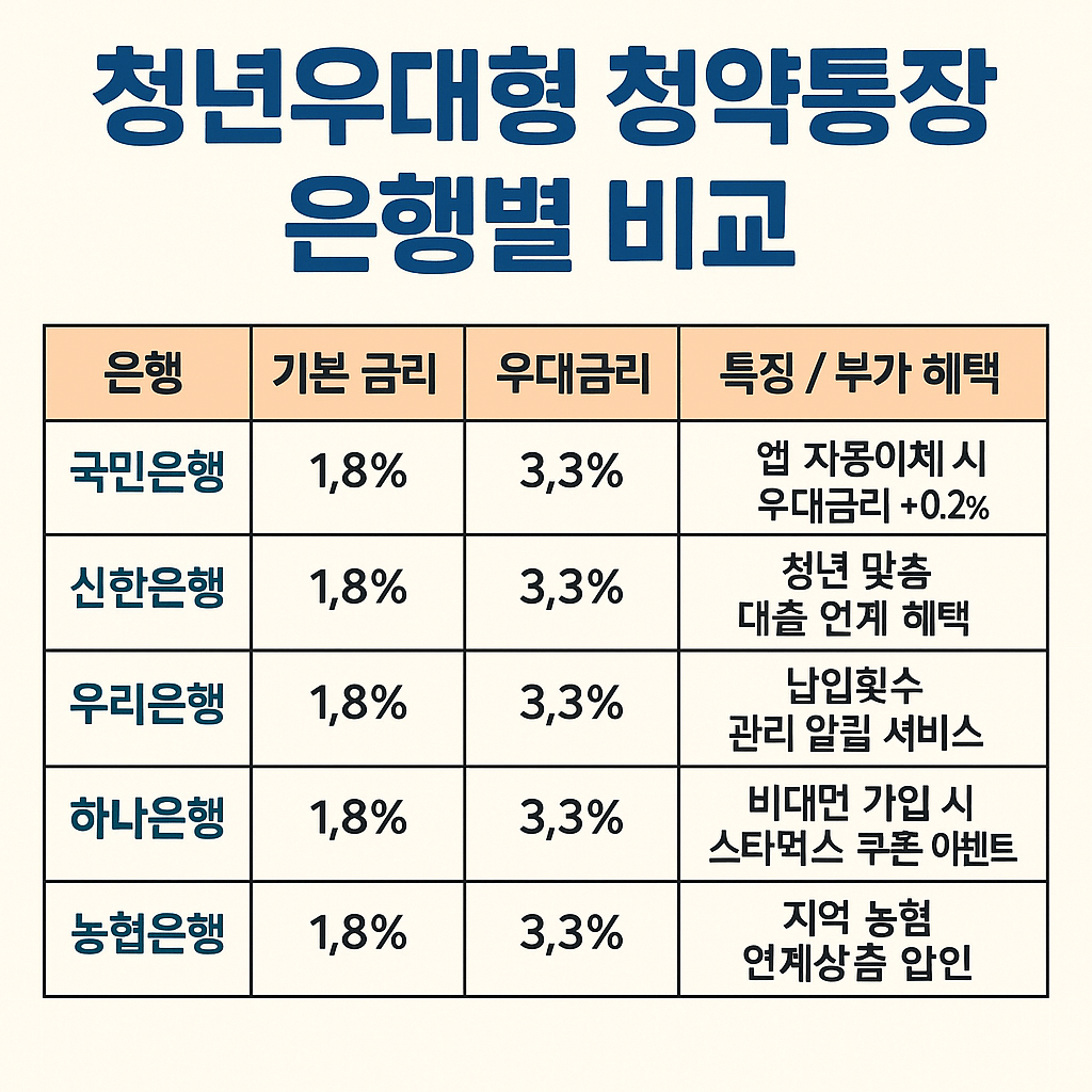 은행별 청년우대형 청약통장 비교표