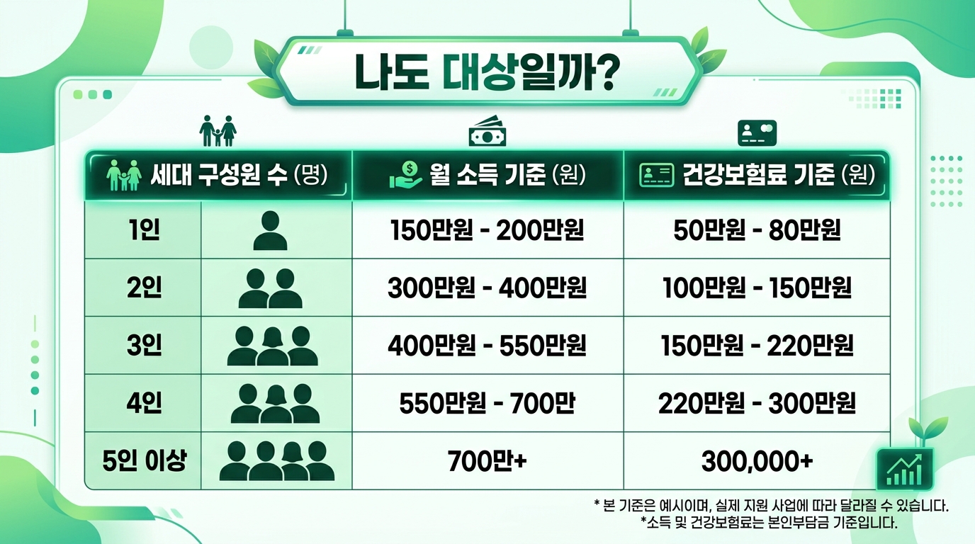 2026 고유가 피해지원금 대상 기준 소득 하위 70% 건강보험료 기준표 인포그래픽