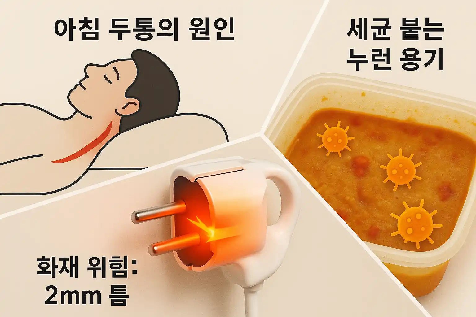 아침 두통, 플러그의 위험, 누런 용기의 위험성