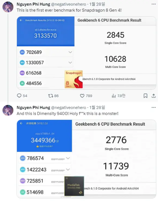 애플의 새로운 A18 프로 칩에 대한 루머와 Geekbench 6 스코어를 분석(출처-트위터)