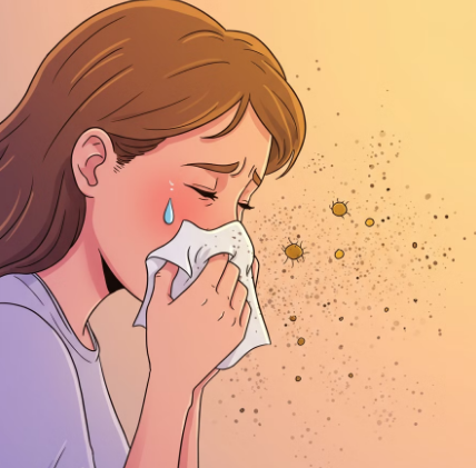 재채기를 하고 있는 여성