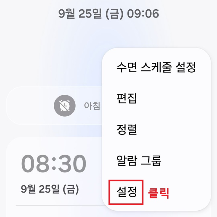 메뉴창에 설정 메뉴 보임
