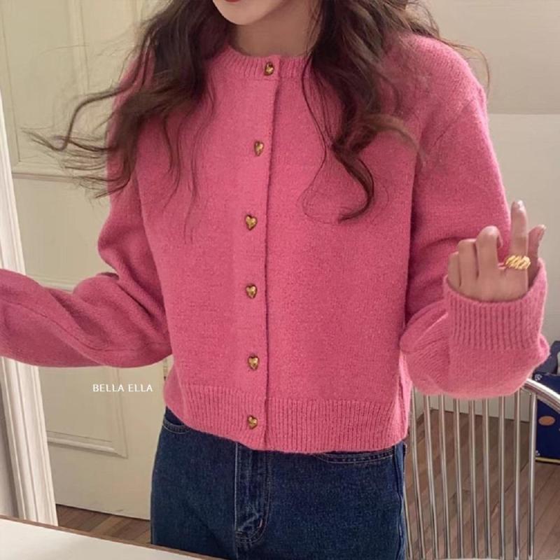 핑크가디건 크롭가디건 니트가디건 여성 라운드 봄 가을 간절기