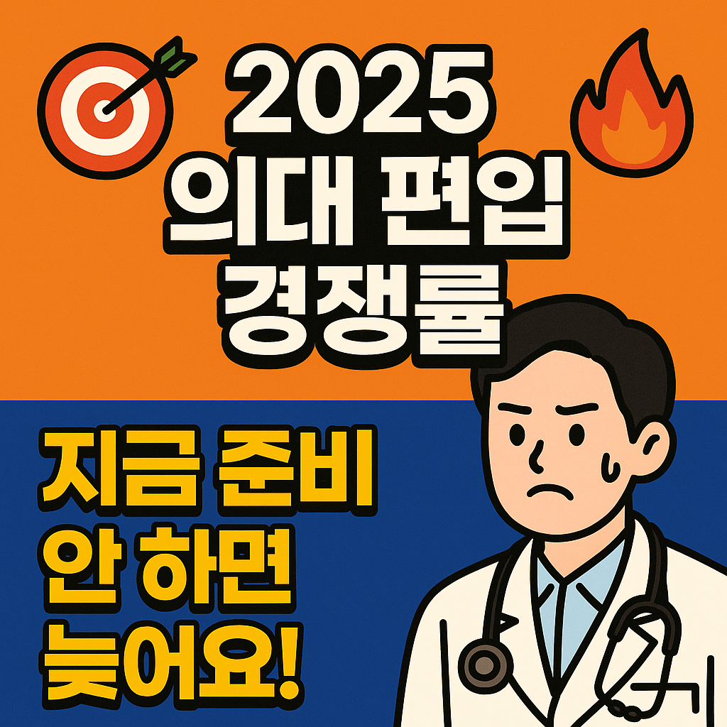 2025 의대 편입 경쟁률 분석! 최근 3년간 데이터와 대학별 비교, 실제 합격 전략까지 한눈에 확인하세요. 지금 준비하지 않으면 늦어요. 전공 불문, 누구나 도전 가능한 필독 가이드!