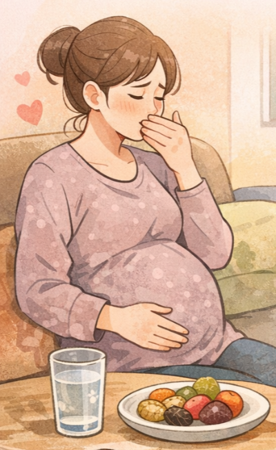 입덧 하는 임산부 일러스트 이미지