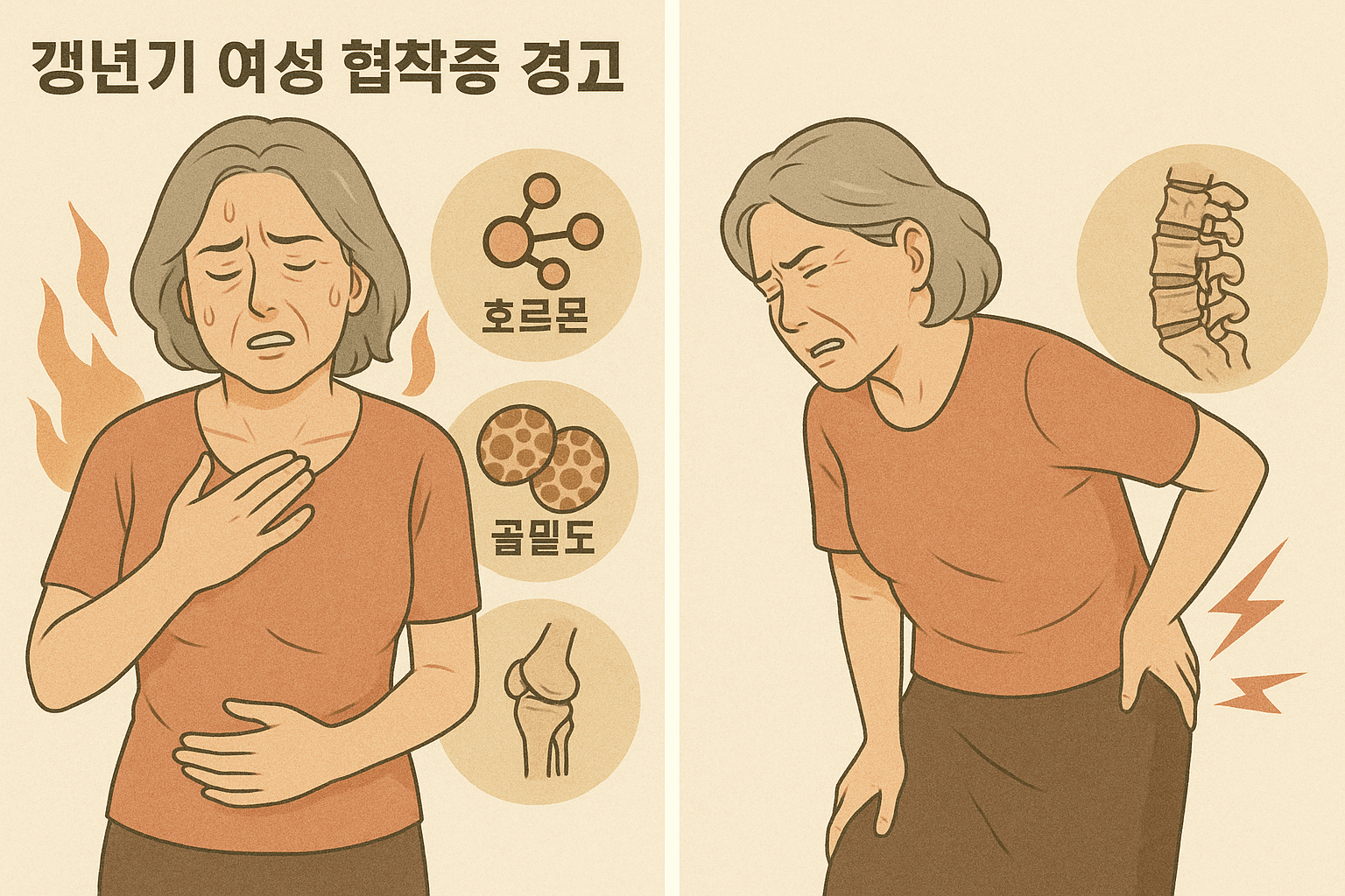 갱년기 여성 협착증 경고 (호르몬, 골밀도, 관절) 에 대한 이미지