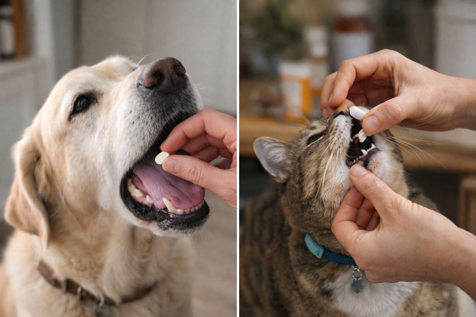 반려동물 약 먹이는 사진