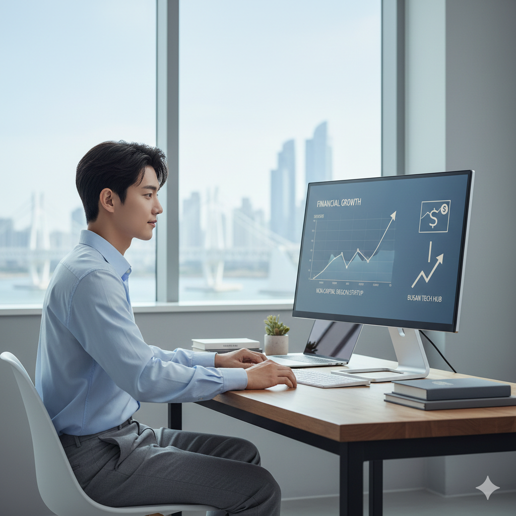 청년일자리도약장려금을 통해 안정적인 재정 상태와 커리어 성장을 이루는 청년의 모습.