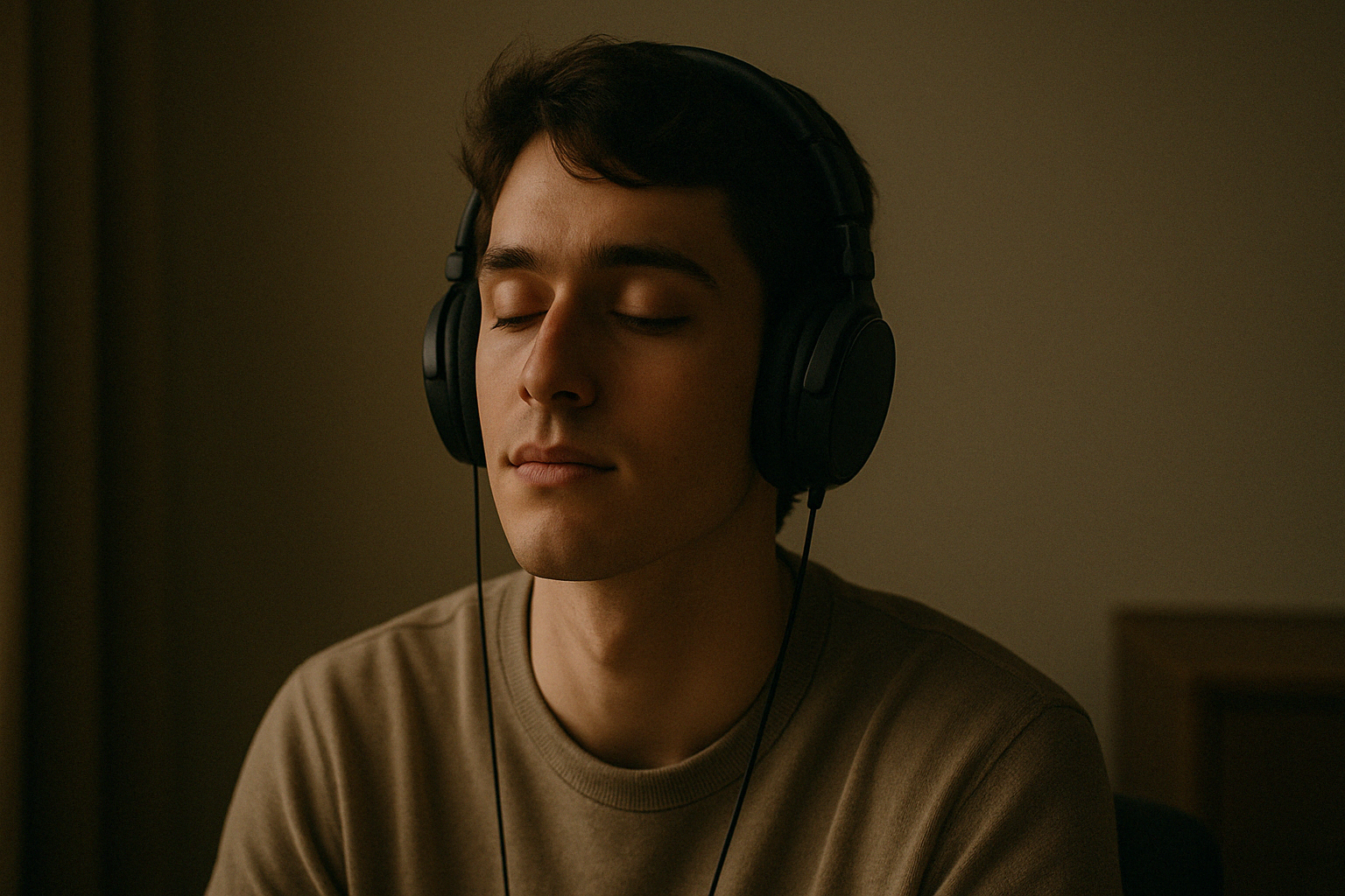 ASMR을 듣는 사람의 감정 몰입과 심리적 휴식 이미지(Ai생성이미지)