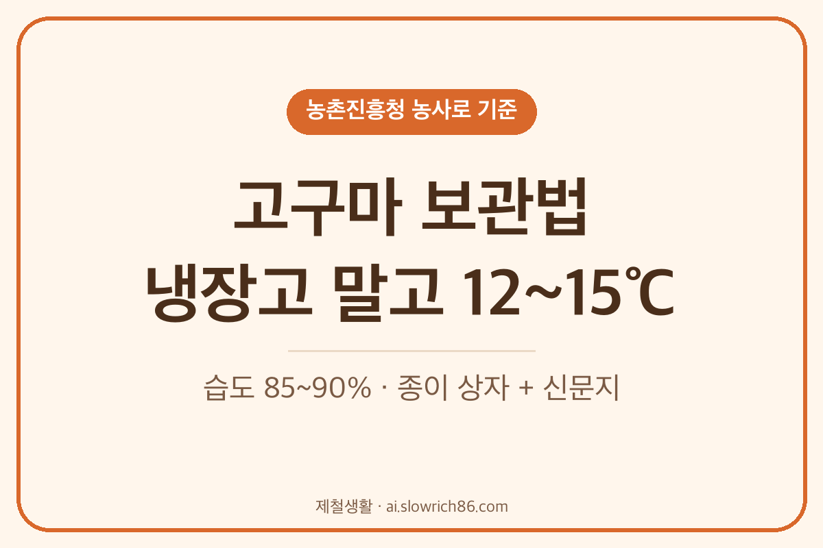 고구마 보관법 냉장고 말고 12~15도 습도 85~90% 종이 상자 신문지