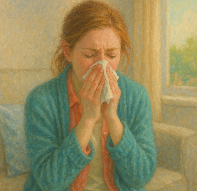 봄철 감기에 걸린 여성의 모습