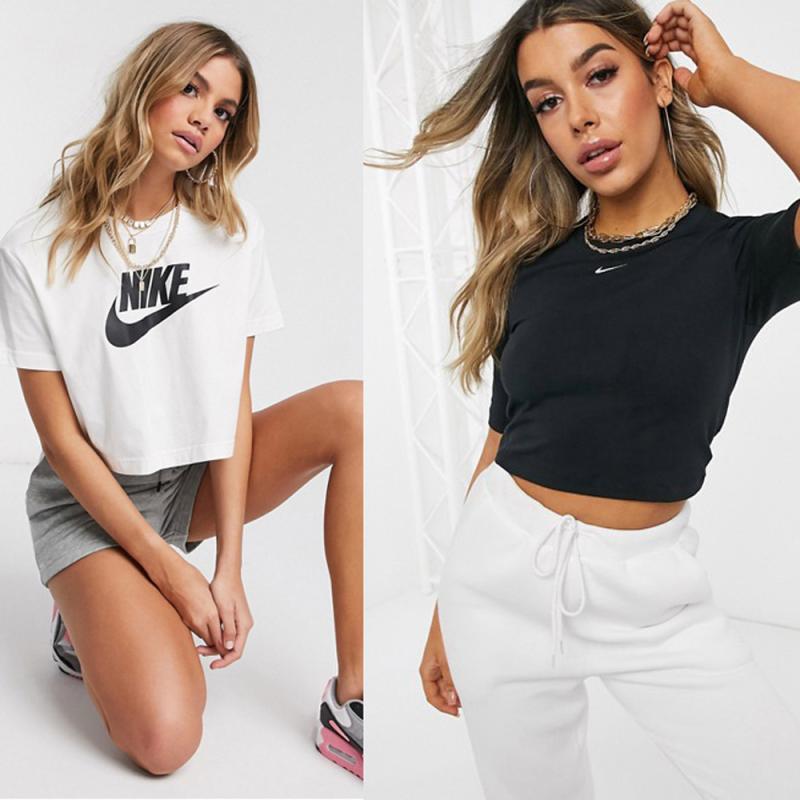 나이키 여자 크롭티 배꼽티 크롭탑 퓨추라 스우시 로고 반팔