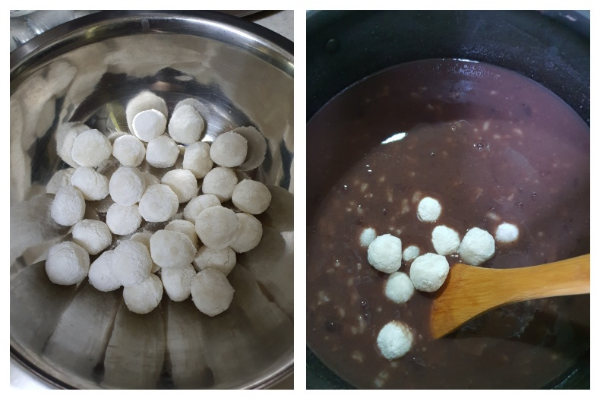 냉동 찹쌀새알심 넣기