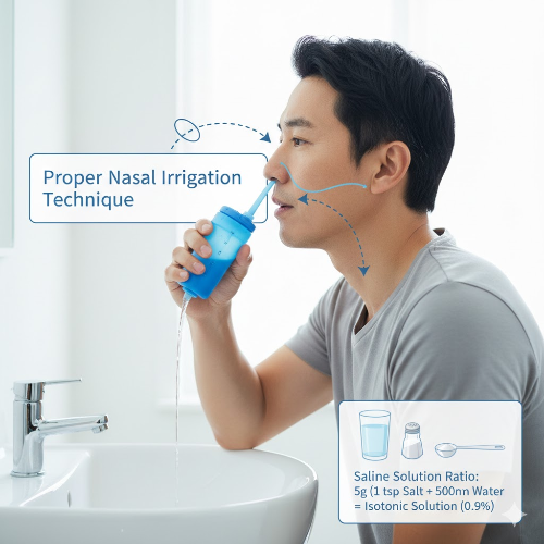 올바른 코 세척 방법과 식염수 농도 조절 가이드 이미지