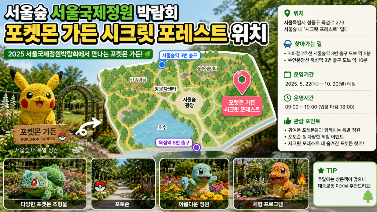 서울숲 포켓몬 가든 시크릿 포레스트 위치 이것만 알면 끝