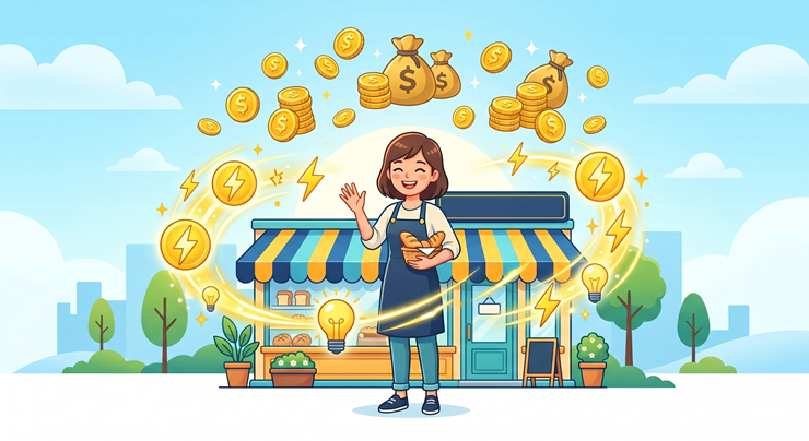 2026년 소상공인 전기요금 특별지원 사업을 상징하는 밝고 희망찬 일러스트 대표 이미지