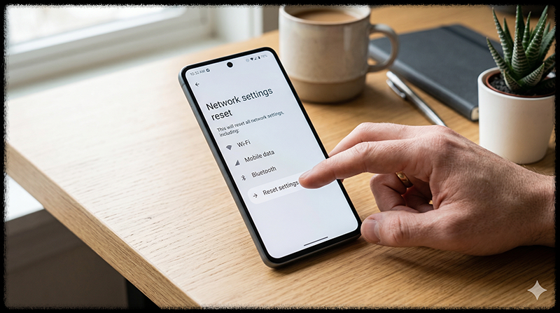 스마트폰에서 네트워크 설정을 초기화하는 모습