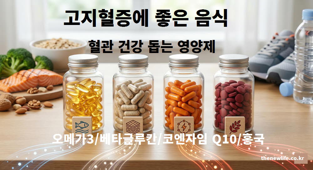 고지혈증에 좋은 음식으로서 과학적으로 검증된 영양제를 보여주는 이미지.