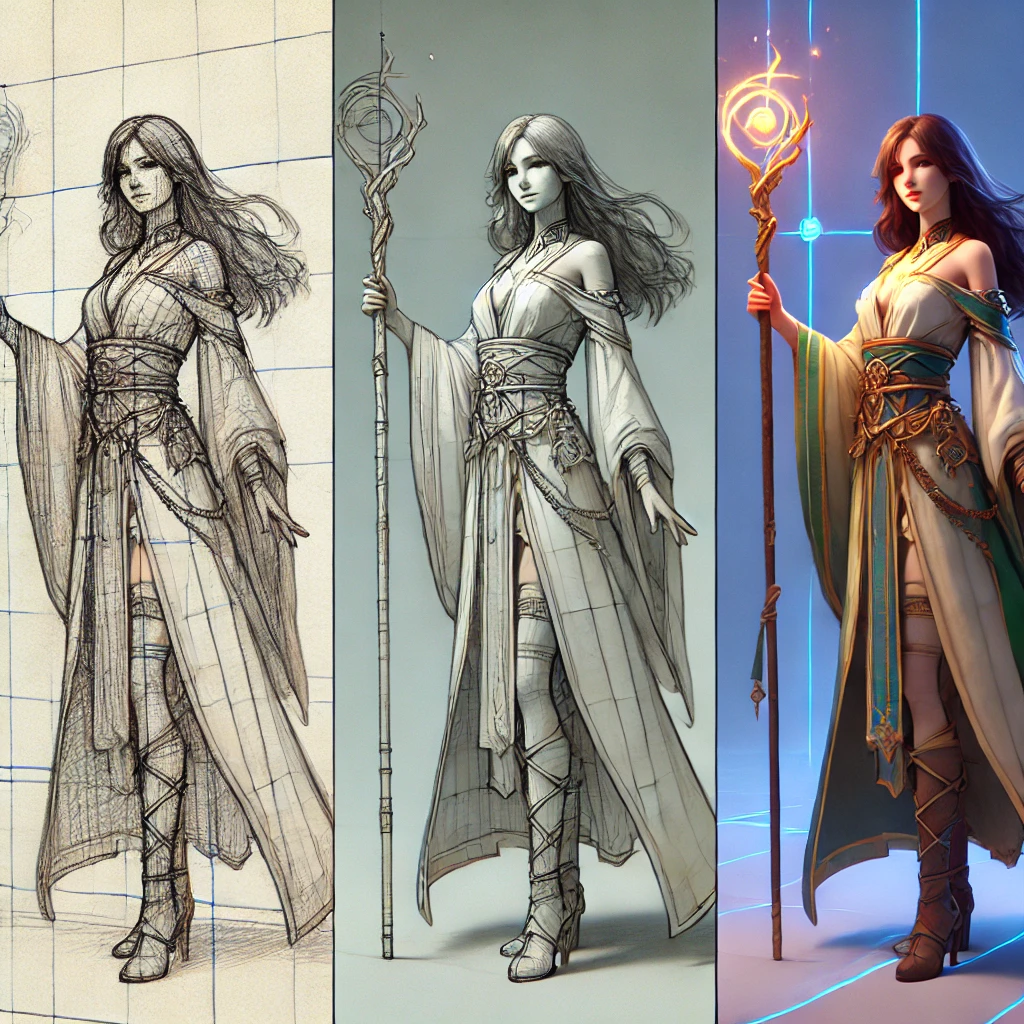 게임 속 디지털 아트 제작 과정 [출처:openAI]