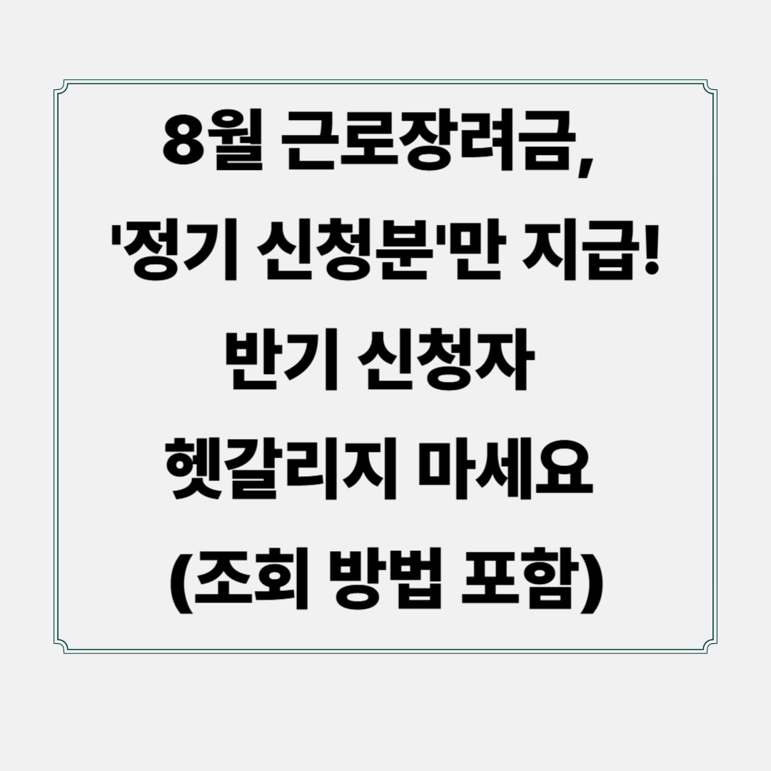 8월 근로장려금, '정기 신청분'만 지급! 반기 신청자 헷갈리지 마세요 (조회 방법 포함)