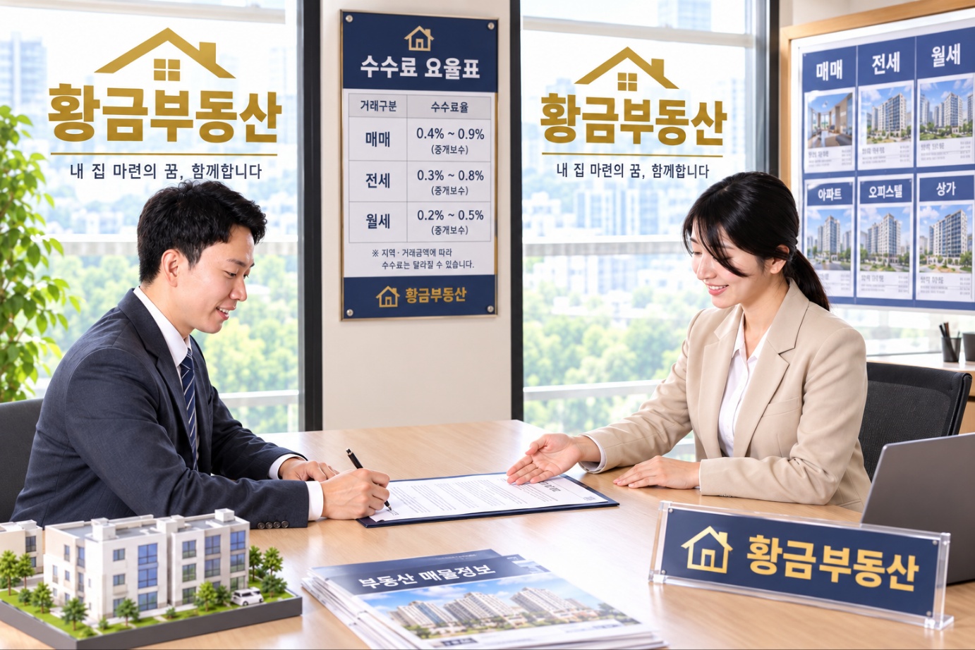 중개사 사무실 계약서 작성 장면