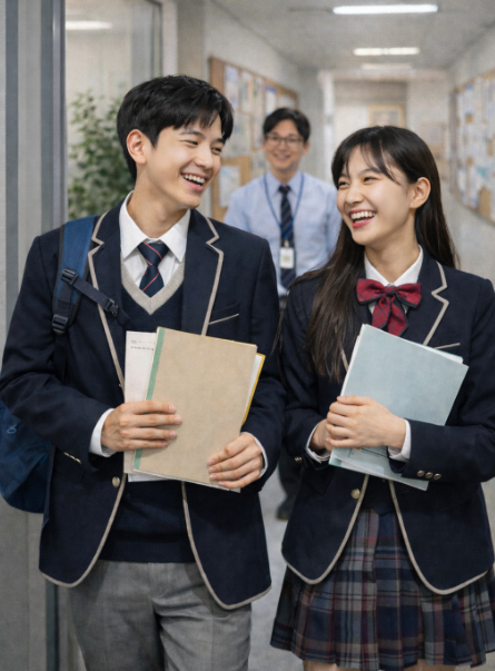 진로 상담후 환하게 웃는 학생들