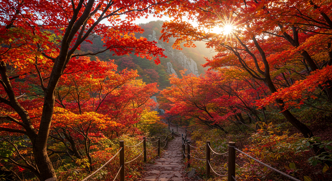 지리산 피아골의 붉은 단풍과 계곡