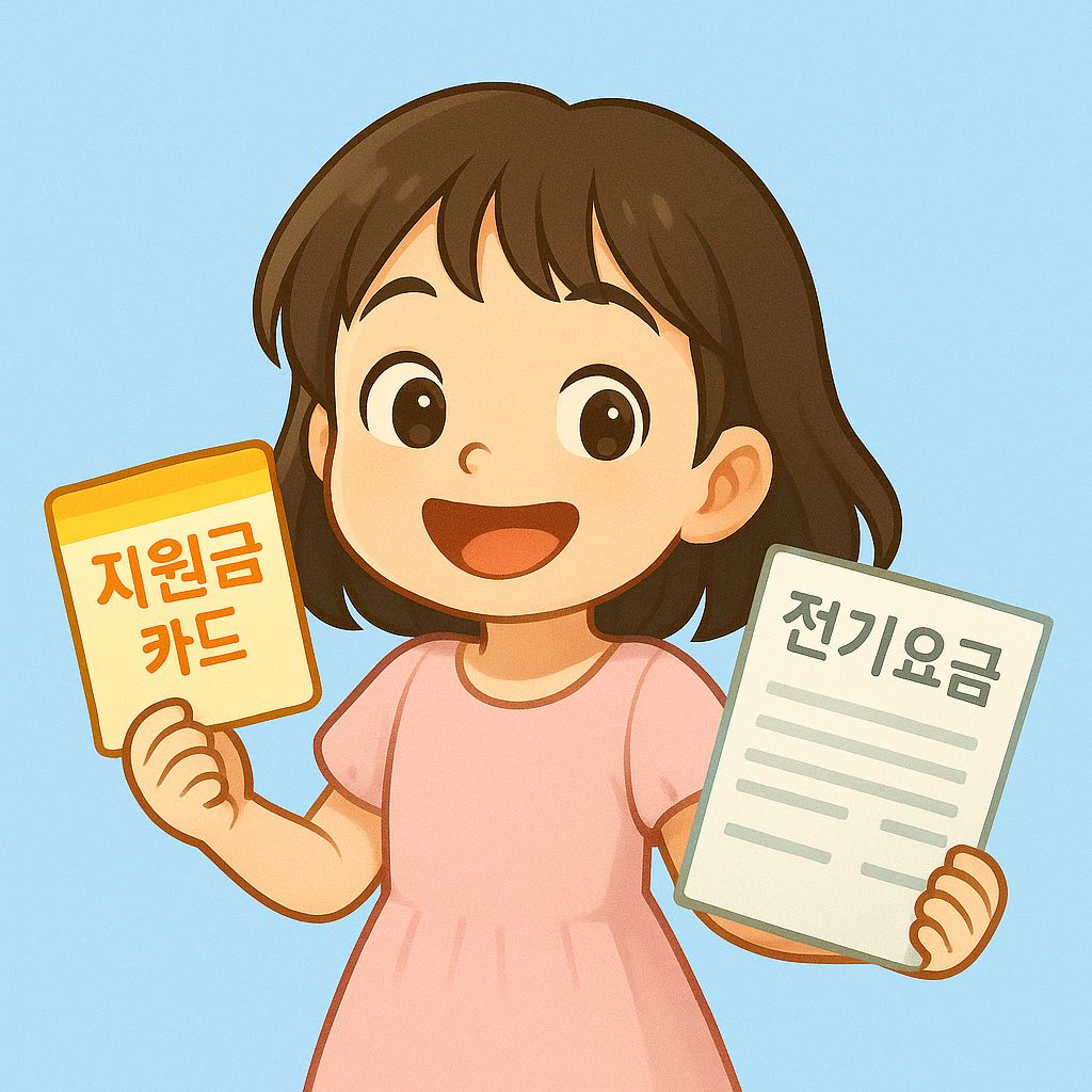 전기요금을 카드로 지원 받을 수 있다는 캐릭터 이미지