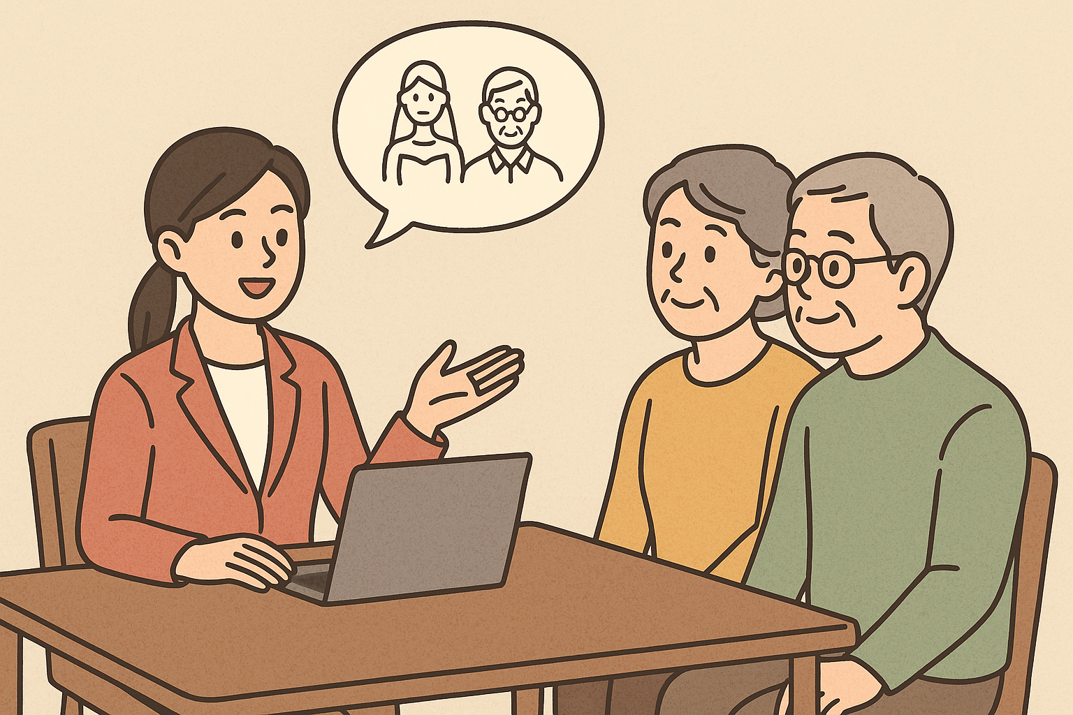 부부는 전문가에게 상담받고 있다