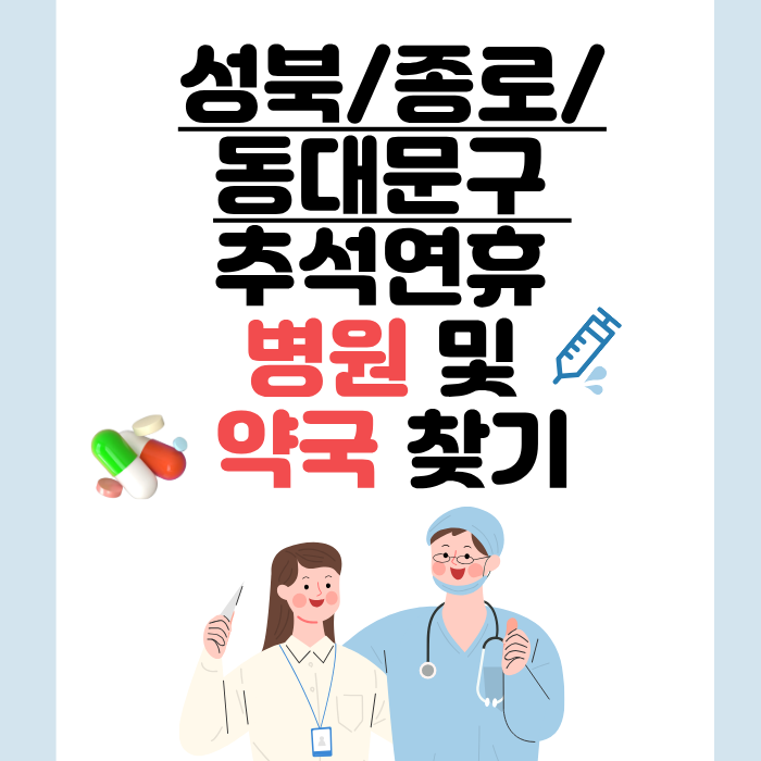 성북/종로/동대문구 추석연휴 병원 및 약국 찾기
