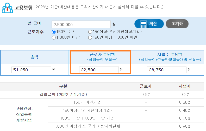고용보험 계산 예시