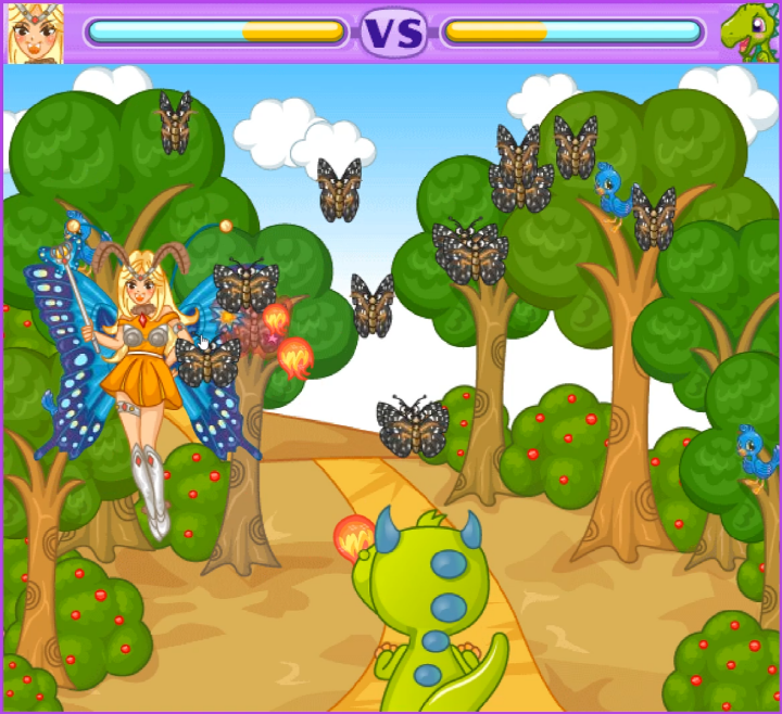 거대나방막기-플래시게임-플레이-수호용의-불-공격으로-나방-무리들을-공격하는-화면