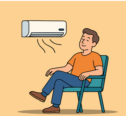 더운 여름에 에어컨을 쐬고있는 남자