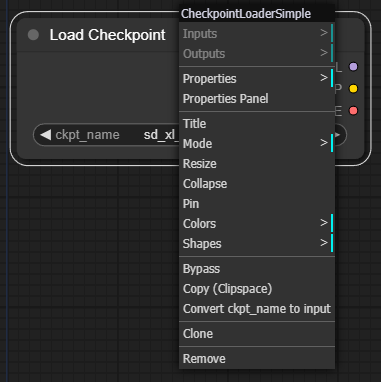 체크포인트 노드의 팝업메뉴