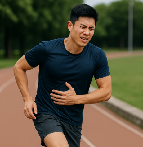 러닝 중 옆구리 통증이 발생한 사람 이미지