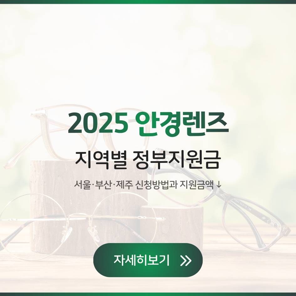 2025년 안경렌즈 지역별 정부지원금 금액과 신청방법 안내 인포그래픽