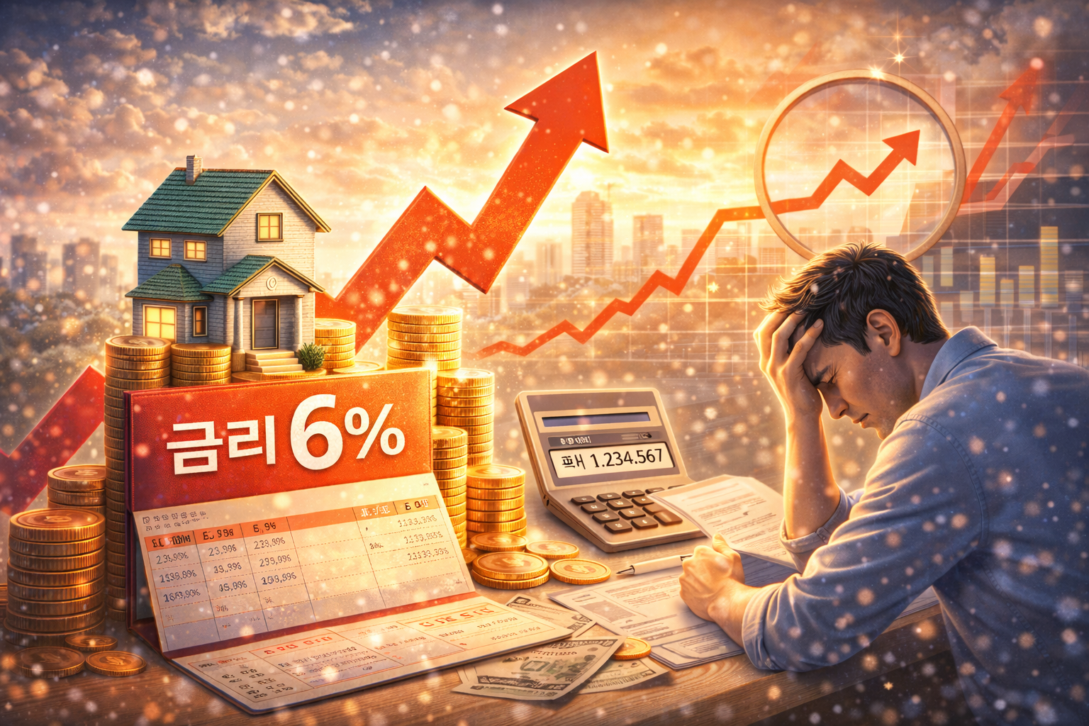 주택담보대출 금리 상승과 차주 이자 부담 증가 관련 이미지