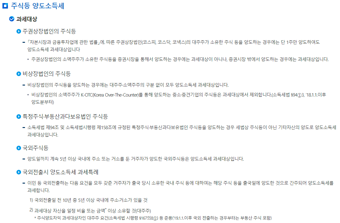 양도소득세 세액계산요령-주식등 양도소득세