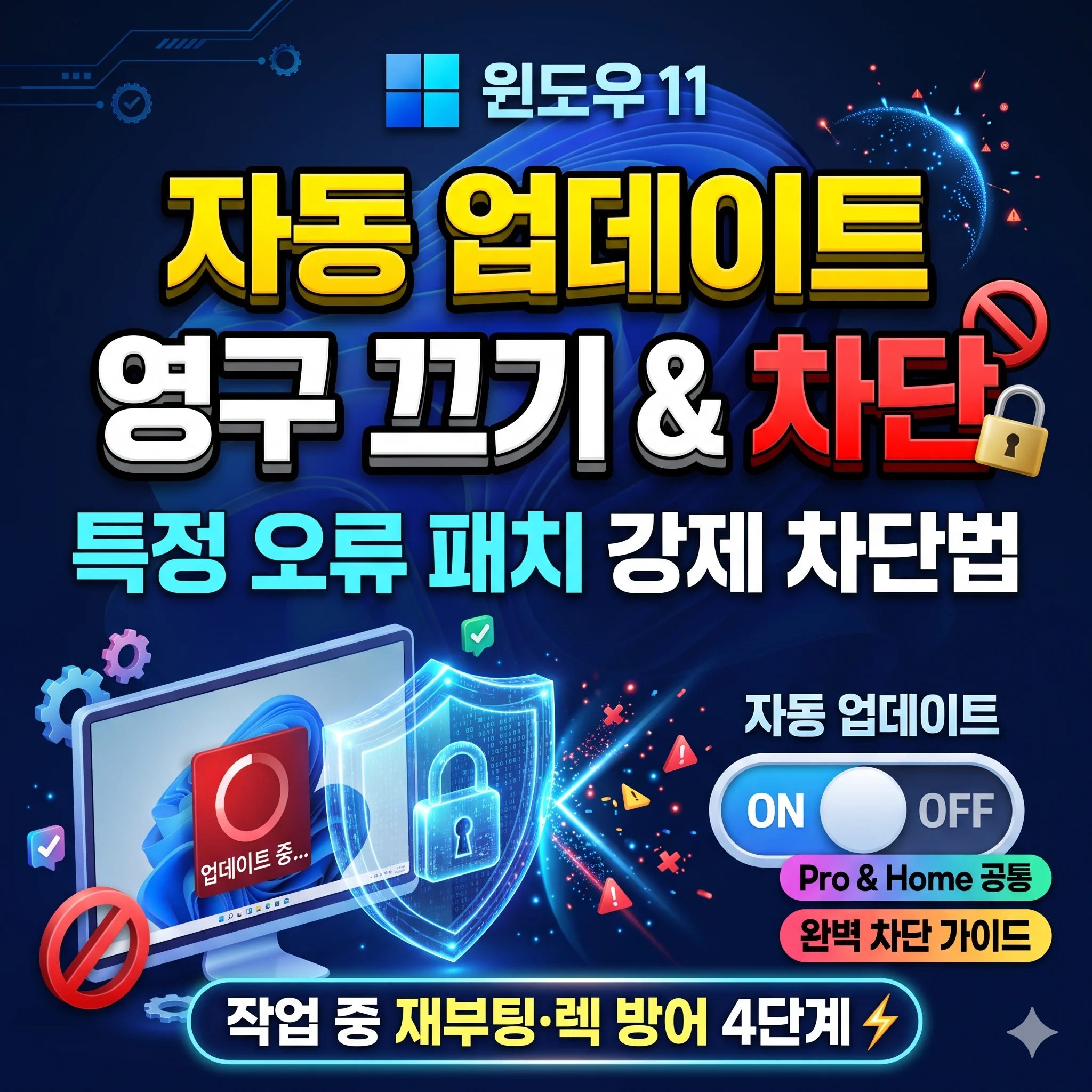 윈도우 11 자동 업데이트 끄기 및 특정 오류 패치 강제 차단 가이드