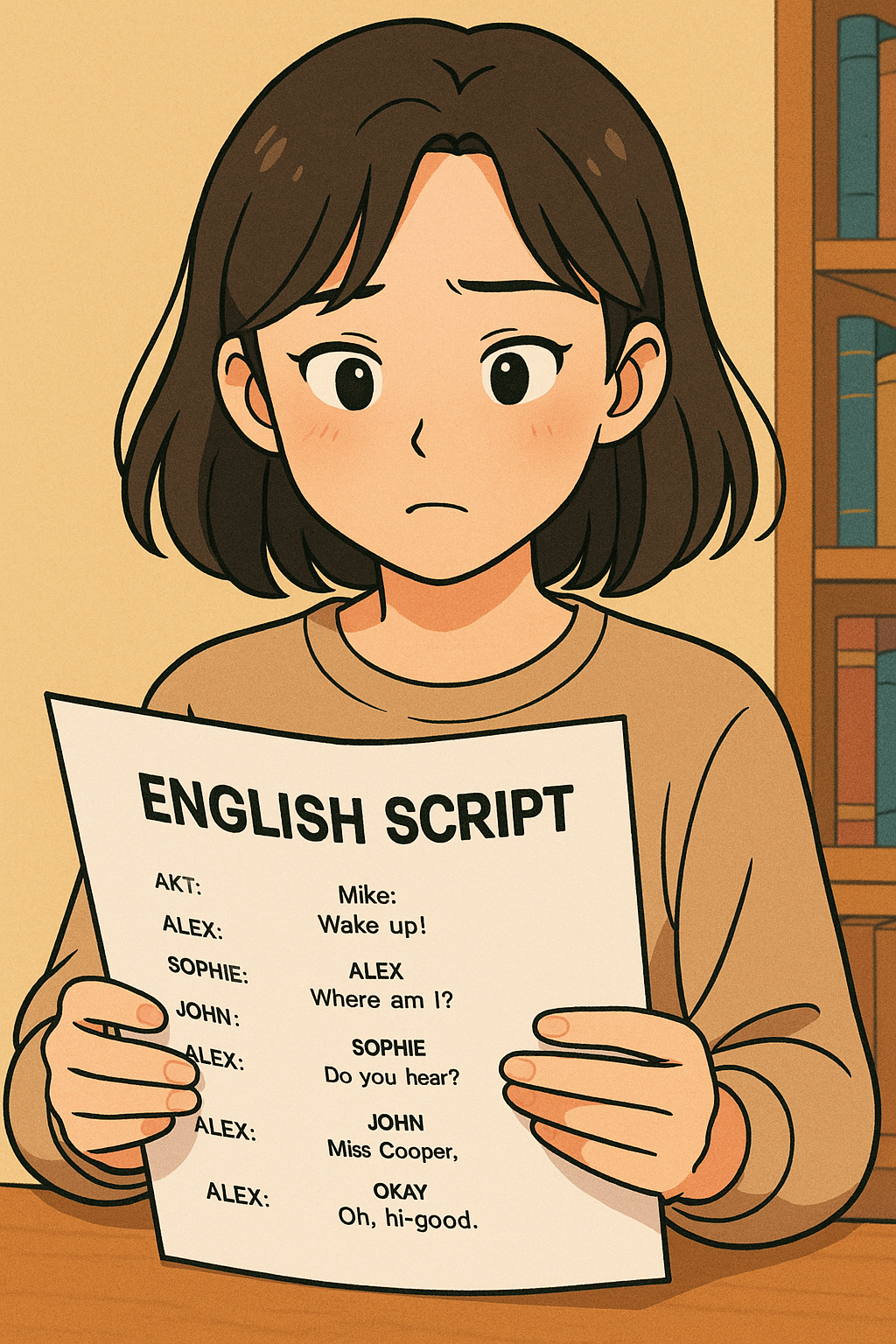 영어 대본으로 영어 공부 중인 학생