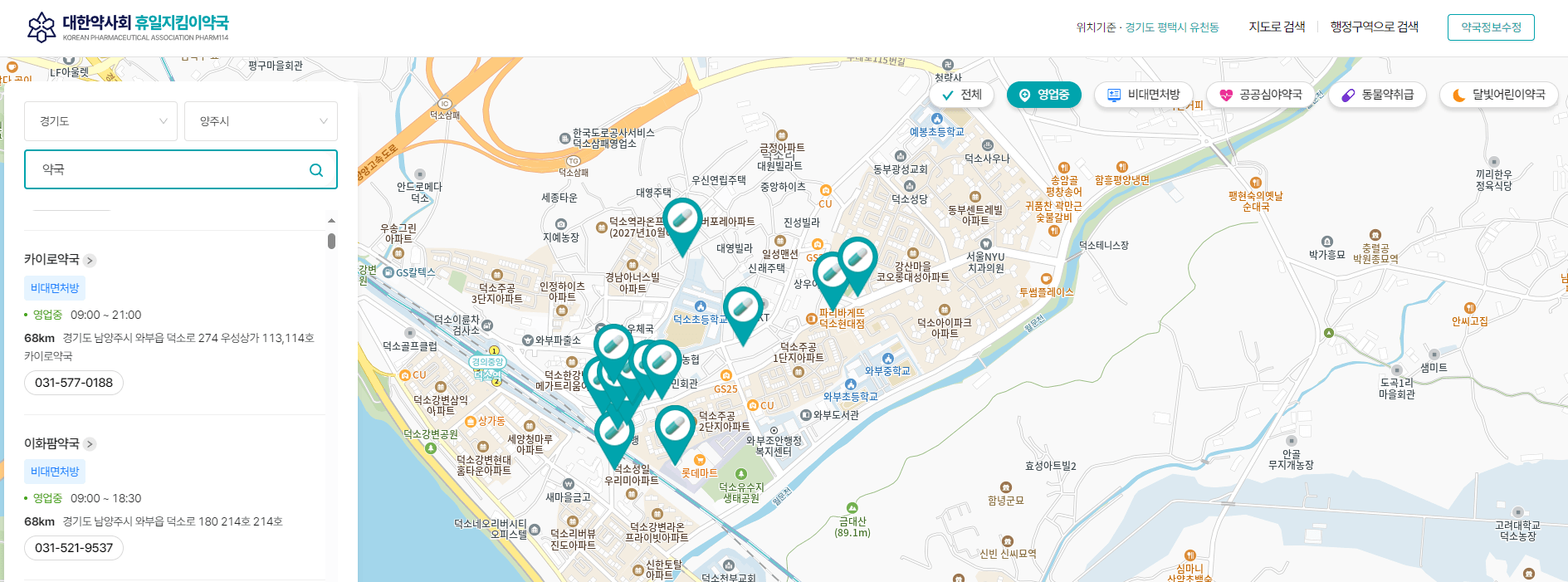 휴일지킴이약국-검색결과