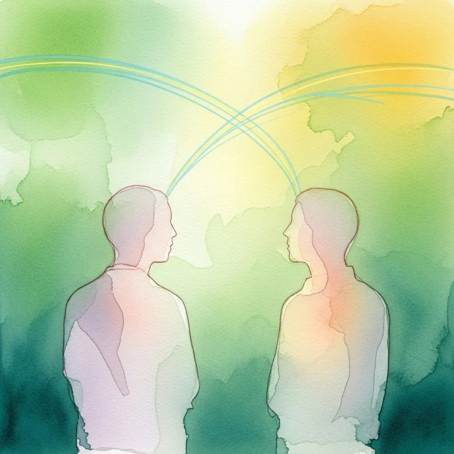 진지하게 대화하며 갈등을 풀어가는 모습