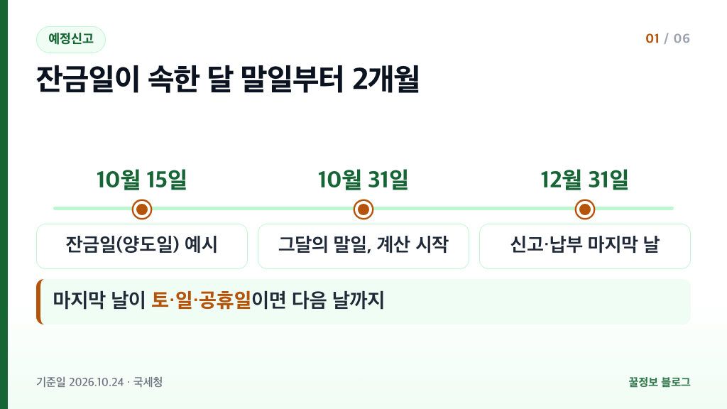 양도소득세 신고기한 계산 잔금일 10월 15일 예정신고 마지막 날 12월 31일 타임라인
