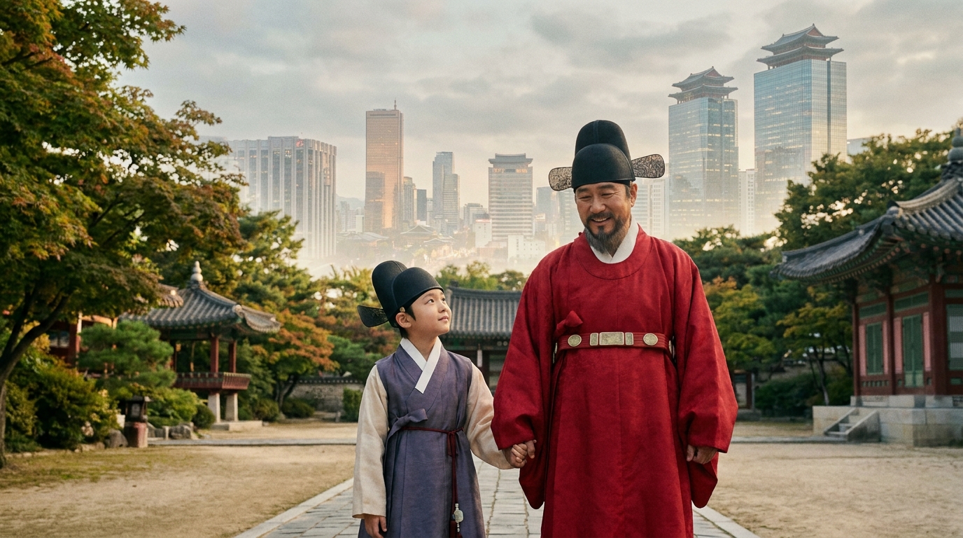 실제 역사 속 문효세자와 정조대왕의 정겨운 한때를 그린 이미지