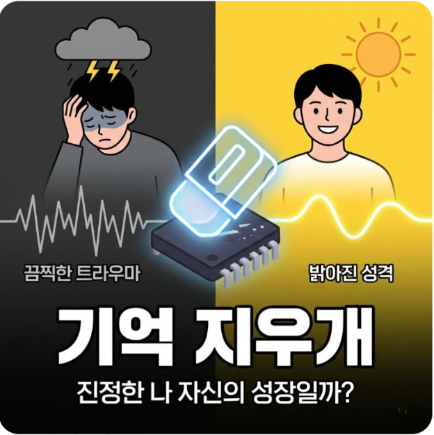 기억 지우개: 끔찍한 트라우마를 지우고 성격이 밝아진다면, 그것은 진정한 나 자신의 성장이라 할 수 있는가?